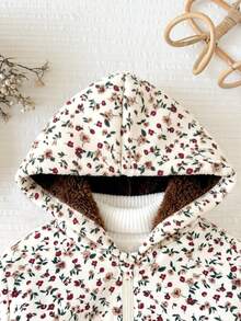 SHEIN Baby Girls Floral Pattern Thermal Lined Hooded Winter Jacket - Multicolor - View 9