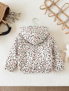 SHEIN Baby Girls Floral Pattern Thermal Lined Hooded Winter Jacket - Multicolor - View 2