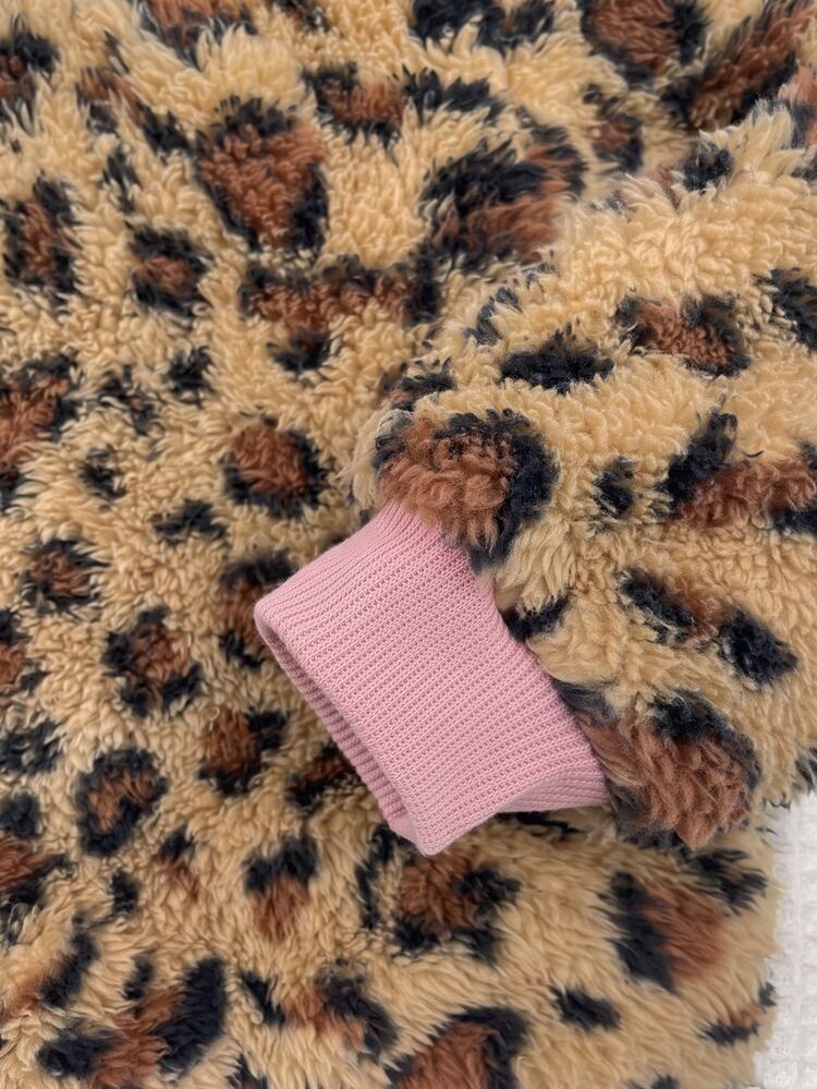 SHEIN Babygirl Cute Cartoon Bear Pattern Leopard Print Color Block Sweatshirt And Elastic Waist Long Autumn Winter Pants Set - Brown - View 6
