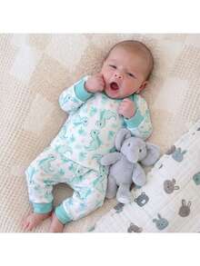 SHEIN Kids Newborn Cute Boy Girl Cartoon Pattern Long Sleeve Home Wear Set - Green - View 6