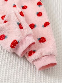 SHEIN Set Baju Sweatshirt dan Celana Panjang Musim Gugur/Musim Dingin untuk Bayi Perempuan dengan Motif Stroberi dan Hiasan Pita, Cocok untuk Musim Gugur dan Musim Dingin. - Berwarna merah muda - View 9