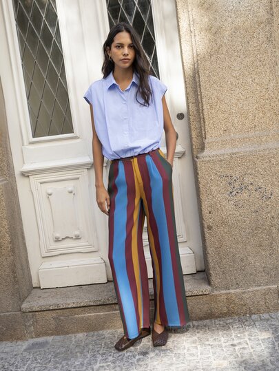 Nöista Pantalones de pierna ancha a rayas con trabillas para cinturón y bolsillos laterales en la parte delantera y bolsillos de ribete en la parte trasera, para universidad, oficina, viajes, pantalones de otoño e invierno.