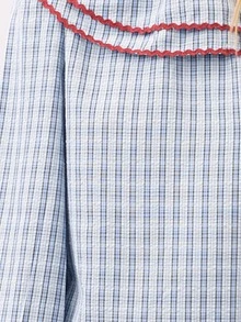 Nöista Women Blouse In Checks Blue Fabric, With Contrast Red On The Front And Back Neck.Ruffle Cuff. Blouse To Elevate The Everyday Looks On The Fall Winter - Blue - View 9