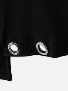 Nöista Womenswear Long Sleeve Top With Cold Shoulder Fitting And Big Aylets Detail On Top And Hem, Perfect Top For Going Out And Party In Fall Winter Season. - Black - View 9