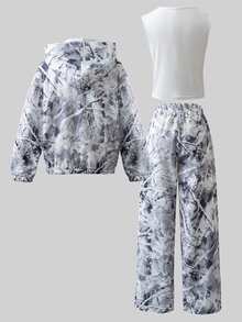 青少年女孩 T-shirt 套裝 白色短袖上衣 + 長褲 2 件套 寬鬆版型 日常穿著 休閒街頭風 寬大圓領 秋季派對 - 彩色 - 查看 2