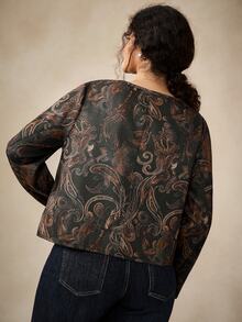 Nubod Women's Plus Size Spring Casual Commute Elegant Vintage Versatile Retro Pattern Placement Print Collarless Jacket Suitable For Spring And Autumn Fall - Multicolor - View 2