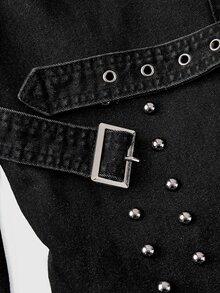 ROMWE Goth Spring/Summer Black Kpop Punk Style High Stretch Skinny Jeans With 3D Pockets For Women - Black - View 4