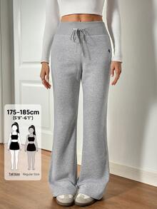 SHEIN Tall Women's Embroidery Flare Pants, Fashionable Design Suitable For Summer,Fall - Grey - View 8