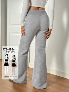 SHEIN Tall Women's Embroidery Flare Pants, Fashionable Design Suitable For Summer,Fall - Grey - View 2