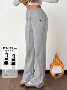 SHEIN Tall Women's Embroidery Flare Pants, Fashionable Design Suitable For Summer,Fall - Grey - View 4