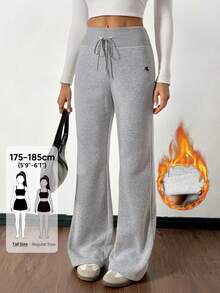 SHEIN Tall Women's Embroidery Flare Pants, Fashionable Design Suitable For Summer,Fall - Grey - View 3