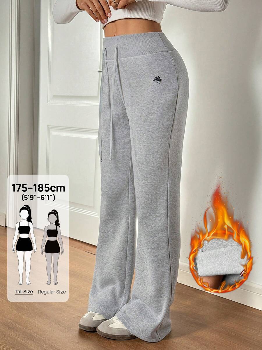 SHEIN Tall Women's Embroidery Flare Pants, Fashionable Design Suitable For Summer,Fall - Grey - View 1