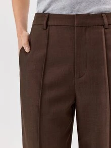 KÆRIA Hus High Rise Pintuck Wide Leg Pants - Fluid Comfort Stretch - Chocolate - Matching Suit, Workwear - Brown - View 7