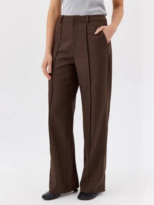 KÆRIA Hus High Rise Pintuck Wide Leg Pants - Fluid Comfort Stretch - Chocolate - Matching Suit, Workwear - Brown - View 4