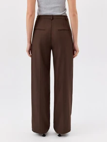 KÆRIA Hus High Rise Pintuck Wide Leg Pants - Fluid Comfort Stretch - Chocolate - Matching Suit, Workwear - Brown - View 2