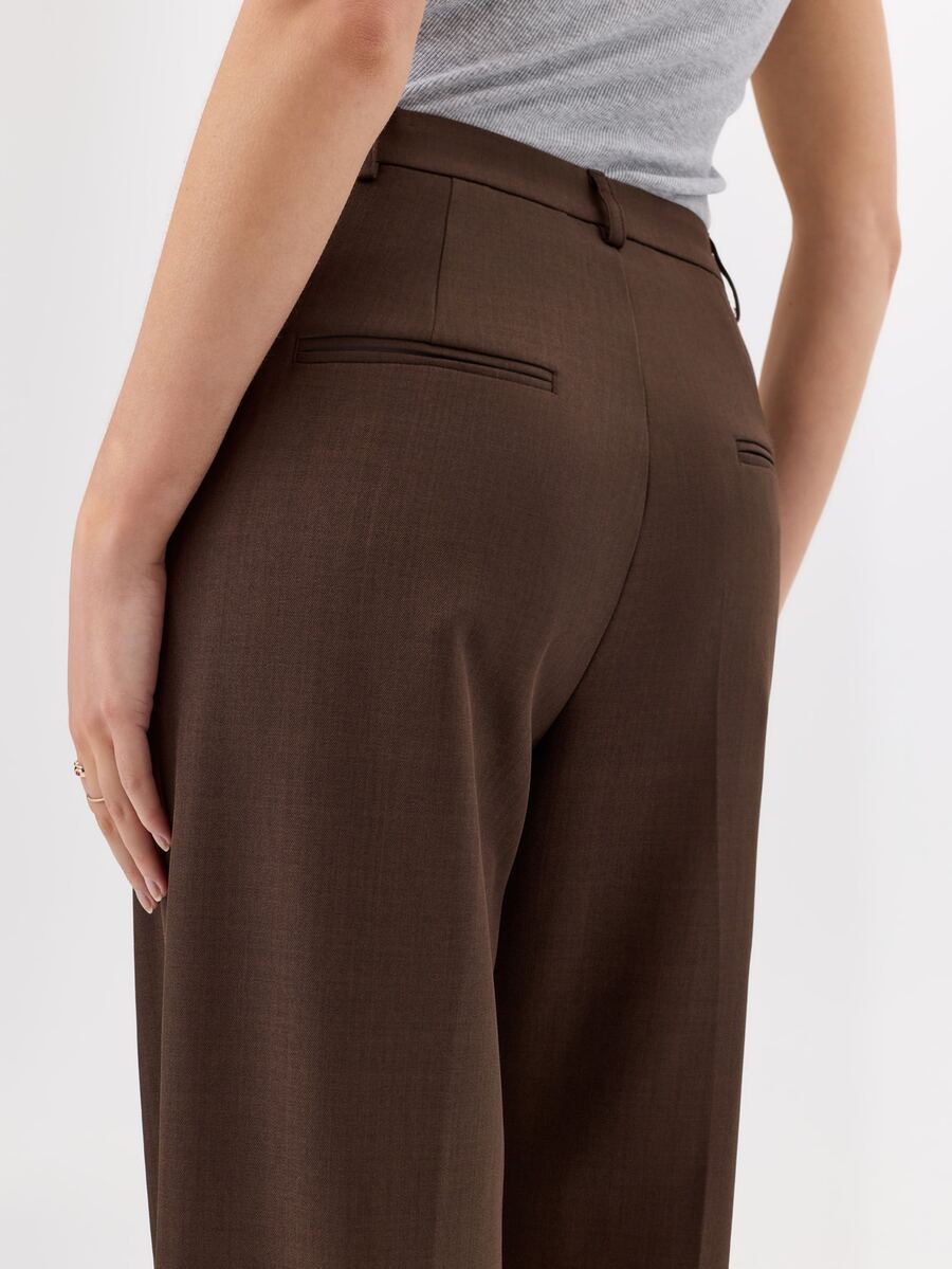 KÆRIA Hus High Rise Pintuck Wide Leg Pants - Fluid Comfort Stretch - Chocolate - Matching Suit, Workwear - Brown - View 1