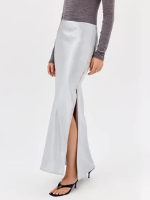 KÆRIA Hus Side Split Maxi Skirt - Fluid Satin - Powder Blue - Elegant, Luxury, Formal, Evening,Modern - Light Grey - View 3