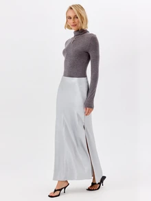 KÆRIA Hus Side Split Maxi Skirt - Fluid Satin - Powder Blue - Elegant, Luxury, Formal, Evening,Modern - Light Grey - View 6