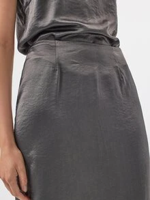 KÆRIA Hus Bias-Cut Liquid Satin Skirt - Fluid - Grey - Draped, Going Out Work Date Brunch, Party, Elegant, Dinner, Wedding, Vacation, Office, Concert, Fall - Grey - View 6