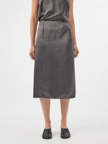 KÆRIA Hus Bias-Cut Liquid Satin Skirt - Fluid - Grey - Draped, Going Out Work Date Brunch, Party, Elegant, Dinner, Wedding, Vacation, Office, Concert, Fall - Grey - View 4