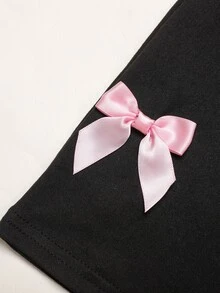 SHEIN Kids Tween Girl Black & Tween Girl Pink Bow & Number Print Long Sleeve Sweatshirt Set, Casual Sports Outfit - Black - View 6