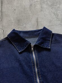 AXEPEAK Men's High Street Washed Blue Denim Jacket And Pants Casual Set - Blue - View 6