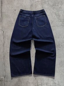 AXEPEAK Men's High Street Washed Blue Denim Jacket And Pants Casual Set - Blue - View 9