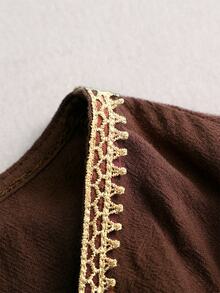 Holdful Holdful Fashionable New Casual Autumn Lace Patchwork Contrast Color Long Sleeve V-Neck Women's Blouse - Coffee Brown - View 6