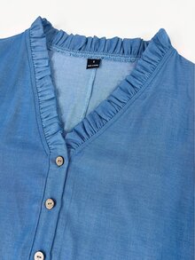 Trelyra Women's New Spring/Autumn V-Neck Casual Minimalist Mid-Length Dress - Blue - View 8