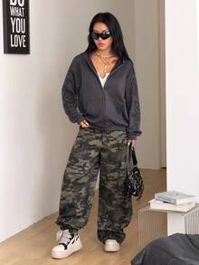 Coolane 男女款秋冬街頭風 Y2K 休閒復古運動外出圖案刺繡深灰色寬鬆連帽長袖衛衣 - 深灰色 - 查看 5