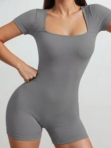 Slayform Slayform Seamless Ribbed High Elasticity Yoga Sporty Athleisure Sports Romper Gym Workout Grey Summer - Light Grey - View 3