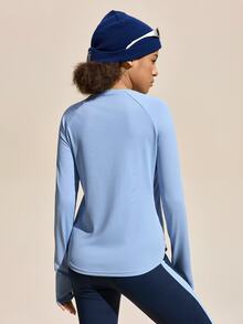 SHEIN Sports Exploreva 女士户外长袖运动T恤，带侧袋，适合户外运动、跑步、健身和瑜伽 - 藍色 - 查看 8
