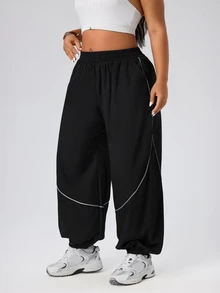 Gameset SHEIN Sport Women's Plus Size Cuffed Leg Sports Pants - Black - View 4