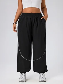 Gameset SHEIN Sport Women's Plus Size Cuffed Leg Sports Pants - Black - View 8