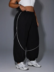 Gameset SHEIN Sport Women's Plus Size Cuffed Leg Sports Pants - Black - View 7