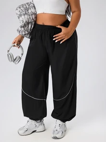 Gameset SHEIN Sport Women's Plus Size Cuffed Leg Sports Pants - Black - View 6