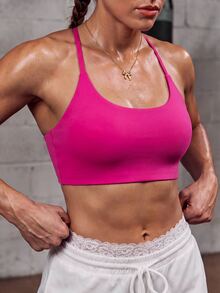 Solea Cove Solea Cove Sporty Fashion Bra With Detachable Cups, Stitched Hollow Back Design - Hot Pink - View 1