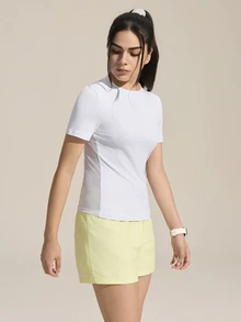 SHEIN Sports 女士纯色网眼拼接户外T恤 - 白色 - 查看 4