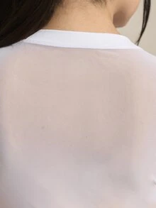 SHEIN Sports 女士纯色网眼拼接户外T恤 - 白色 - 查看 6