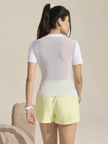 SHEIN Sports 女士纯色网眼拼接户外T恤 - 白色 - 查看 8