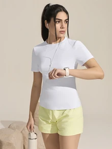 SHEIN Sports 女士纯色网眼拼接户外T恤 - 白色 - 查看 2