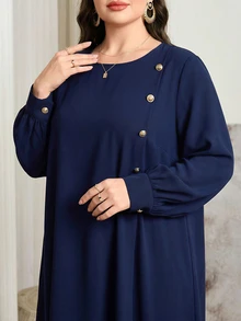 Graceveil Navy Blue Muslim Plus Size 2 Pieces Set Minimalist Elegant Abaya Outfit Long Sleeve Long Top Wide Leg Pants Prayer Dress Evening Autumn - Royal Blue - View 8