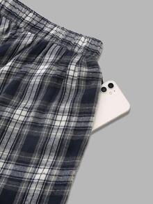 Sweetra CURVE Women's Plus Size Elastic Waist Full Skirt Plaid Pattern Woven Fabric Commuter Elegant Casual Retro Long Skirt Autumn Family Birthday Navy Blue - Navy Blue - View 8