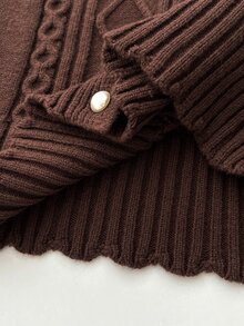 Elamini Cardigan Rajut Musim Gugur/Dingin yang Lucu, Halus, dan Serbaguna dengan Kerah Peter Pan, Motif Renda, Patchwork, dan Simpul Pita. - Coklat - View 4