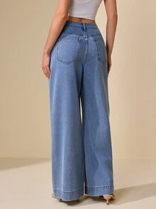 Selenza Celana Jeans Denim Kasual Longgar Kaki Lebar dengan Desain Saku untuk Wanita - Biru - View 2