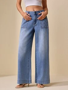 Selenza Celana Jeans Denim Kasual Longgar Kaki Lebar dengan Desain Saku untuk Wanita - Biru - View 4