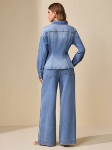Selenza Celana Jeans Denim Kasual Longgar Kaki Lebar dengan Desain Saku untuk Wanita - Biru - View 3