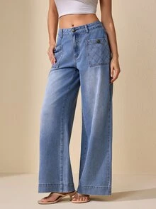 Selenza Celana Jeans Denim Kasual Longgar Kaki Lebar dengan Desain Saku untuk Wanita - Biru - View 5