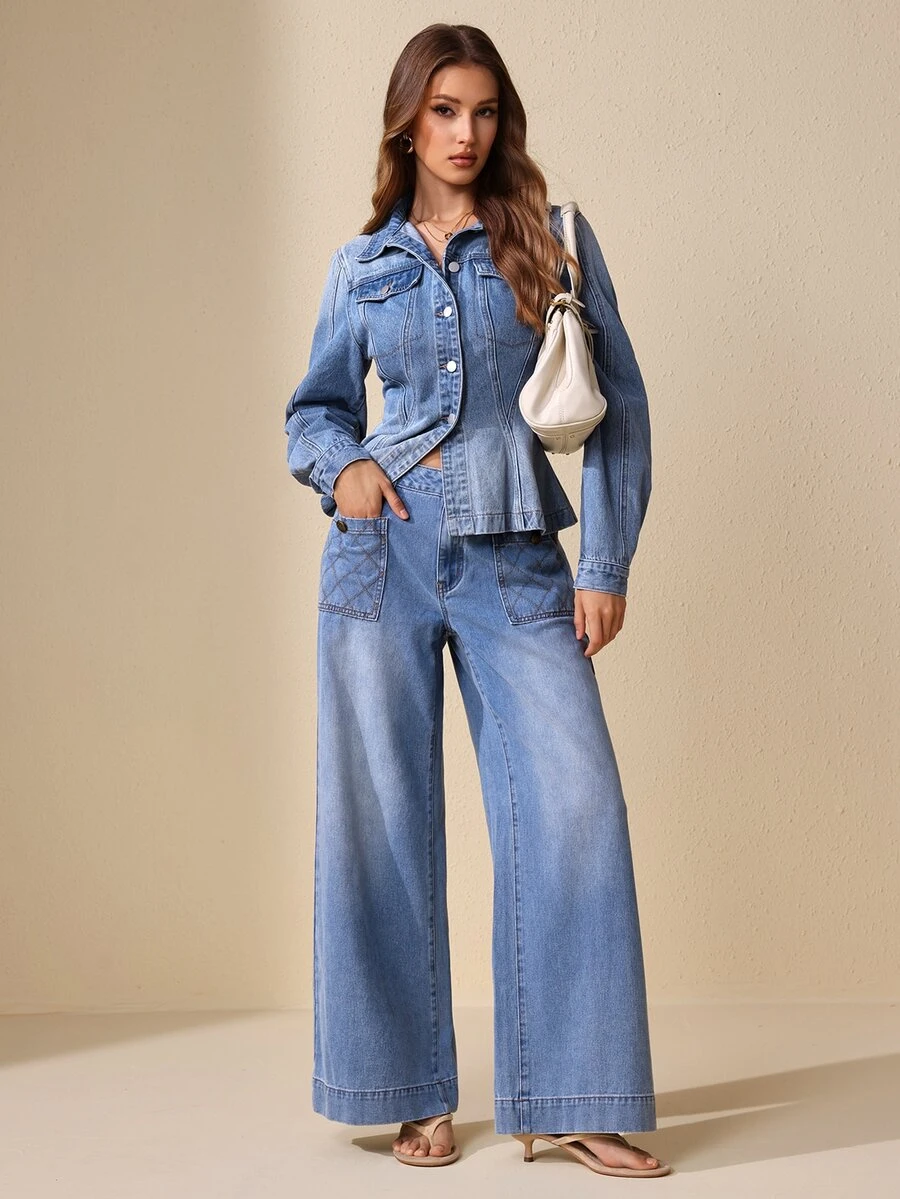 Selenza Celana Jeans Denim Kasual Longgar Kaki Lebar dengan Desain Saku untuk Wanita - Biru - View 1