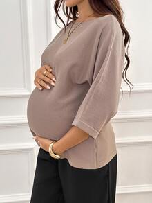 SHEIN Sweater Hamil Kasual Serbaguna Warna Polos Lengan Kelelawar Musim Dingin - Aprikot - View 1